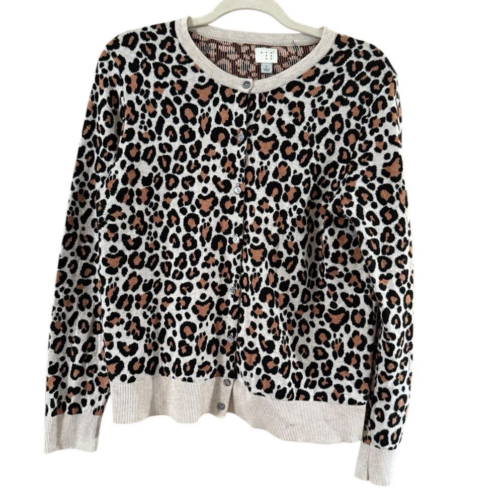 a new day Brown and Cream Cardigan Sweater with Animal Print - Picture 2 of 10